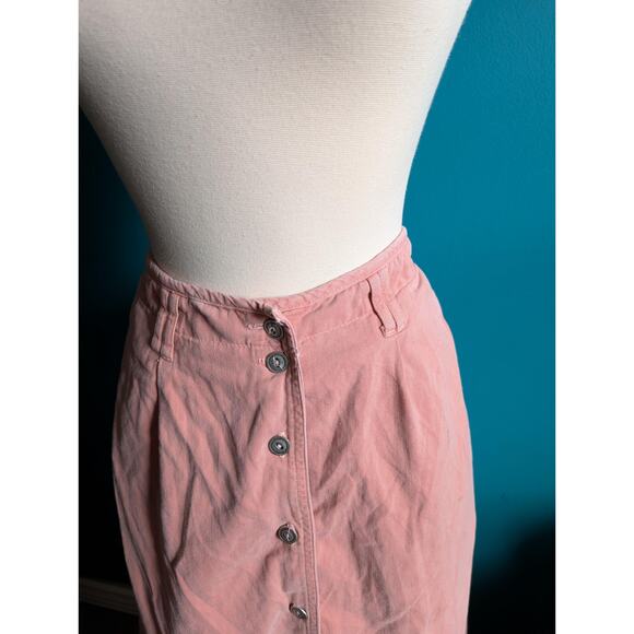 Vintage Pink Button Front Midi Skirt Cabincore A-Line Cotton Medium Large - Picture 6 of 7